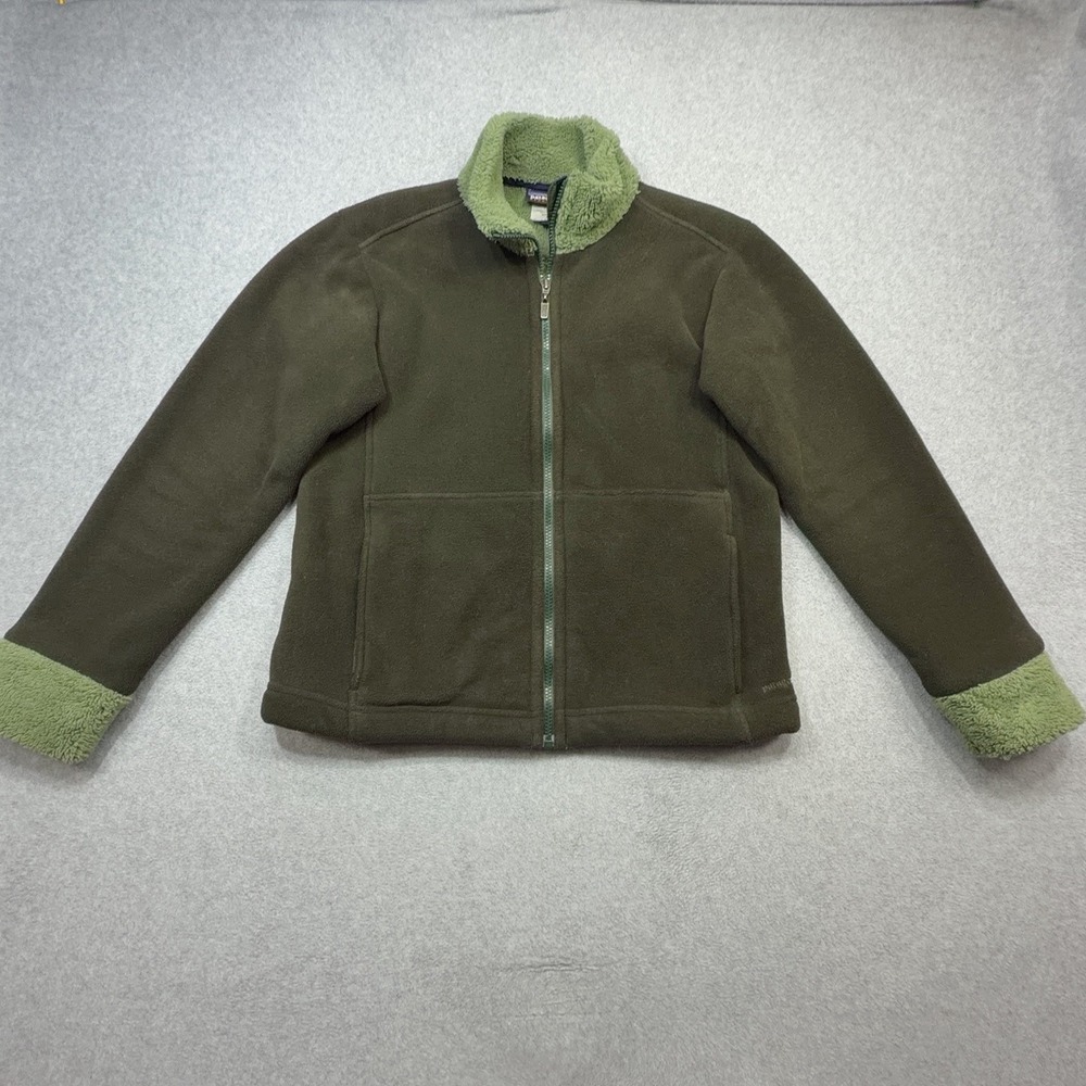 Patagonia Synchilla Fleece Jacket Womens Small Green Sherpa Lined Cuffs Y2K